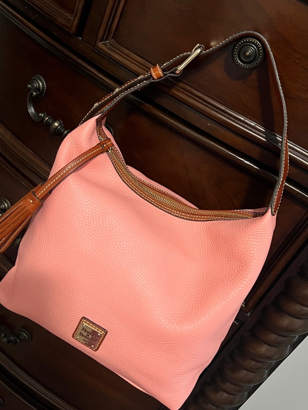 Dooney & Bourke Pink Shoulder Bag with Brown Trim